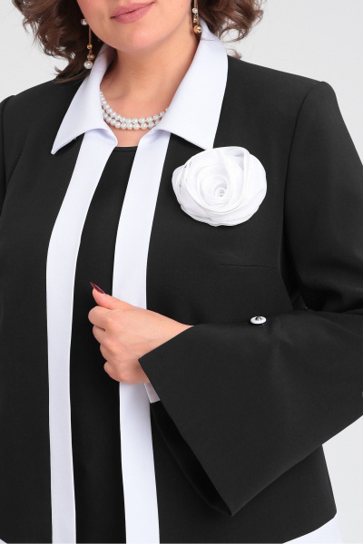 Женский деловой костюм тройка из стрейчевой ткани Lady Secret 2921/1 черный+белый - фото 3