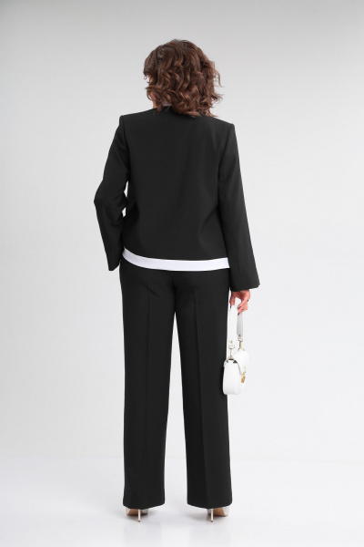 Женский деловой костюм тройка из стрейчевой ткани Lady Secret 2921/1 черный+белый - фото 6