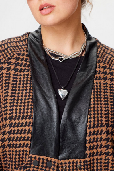 Демисезонный коричневый кардиган из пальтовой ткани с эко- кожей SOVA 11187 коричневый - фото 9