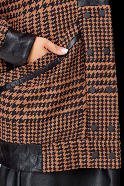 Демисезонный коричневый кардиган из пальтовой ткани с эко- кожей SOVA 11187 коричневый - фото 8