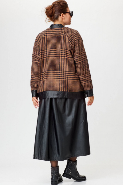 Демисезонный коричневый кардиган из пальтовой ткани с эко- кожей SOVA 11187 коричневый - фото 6