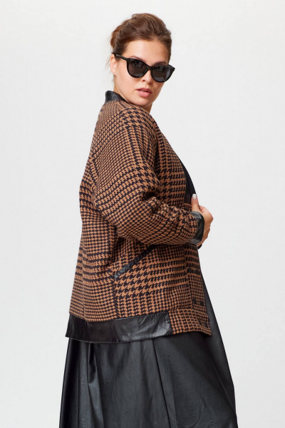 Демисезонный коричневый кардиган из пальтовой ткани с эко- кожей SOVA 11187 коричневый - фото 5