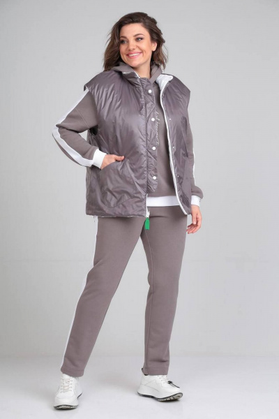 Спортивный комплект жилет, кофты и брюки из трикотажа с лампасами Диомант 1917 темный_капучино - фото 4