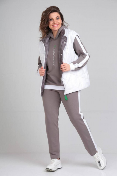 Спортивный комплект жилет, кофты и брюки из трикотажа с лампасами Диомант 1917 темный_капучино - фото 2