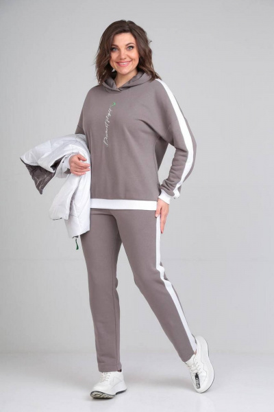 Спортивный комплект жилет, кофты и брюки из трикотажа с лампасами Диомант 1917 темный_капучино - фото 5