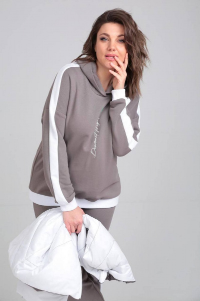 Спортивный комплект жилет, кофты и брюки из трикотажа с лампасами Диомант 1917 темный_капучино - фото 6