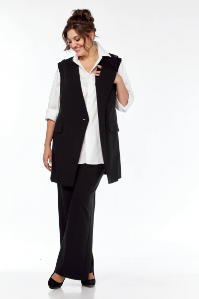 Демисезонный брючный костюм из текстиля с широкими брюками Диомант 2001 черный - фото 9