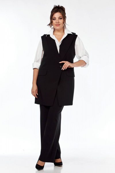 Демисезонный брючный костюм из текстиля с широкими брюками Диомант 2001 черный - фото 8