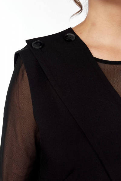 Демисезонный брючный костюм из текстиля с широкими брюками Диомант 2001 черный - фото 6