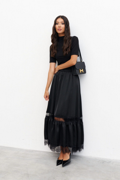 Круглогодичная юбка из струящегося полотна с кружевом ANNETE A1266 - фото 2