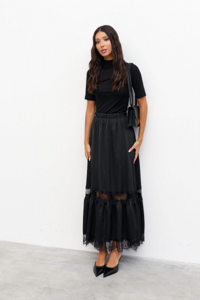 Круглогодичная юбка из струящегося полотна с кружевом ANNETE A1266 - фото 1