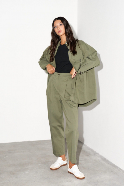 Брюки прямые из текстиля с складками, хаки ANNETE A1275 - фото 2