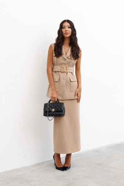 Классическая юбка миди с разрезом из костюмной ткани ANNETE A1297 - фото 3