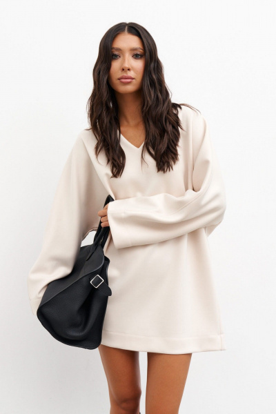 Платье свободного кроя из текстиля с V-воротом ANNETE A3585 - фото 4