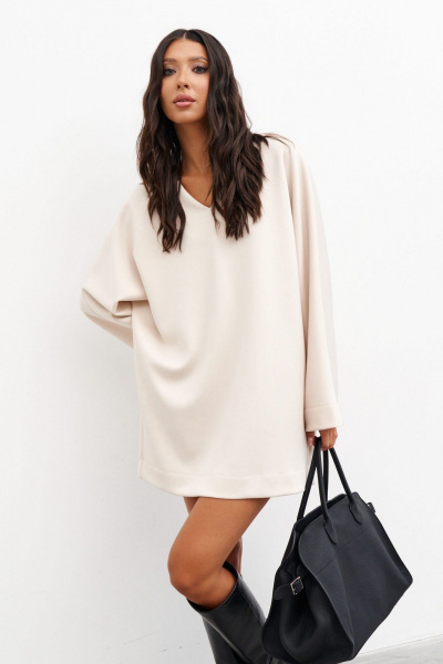 Платье свободного кроя из текстиля с V-воротом ANNETE A3585 - фото 3