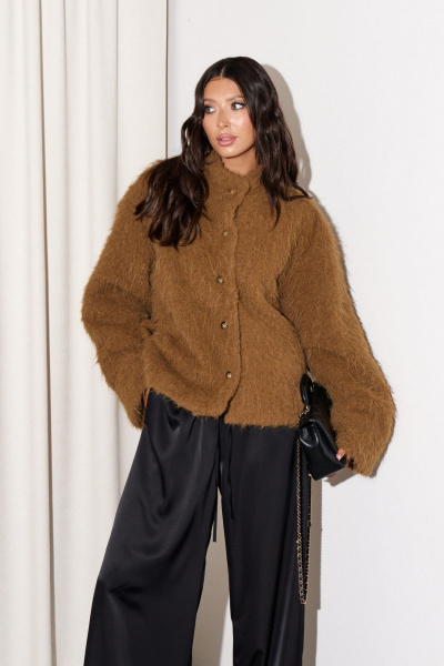 Укороченный жакет из теплой ворсистой ткани с пуговицами ANNETE A5306 - фото 4