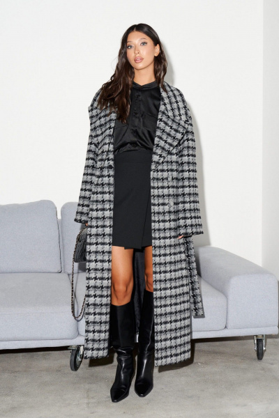 Пальто свободного кроя из гусиной лапки с двубортной застежкой ANNETE A5307 - фото 6