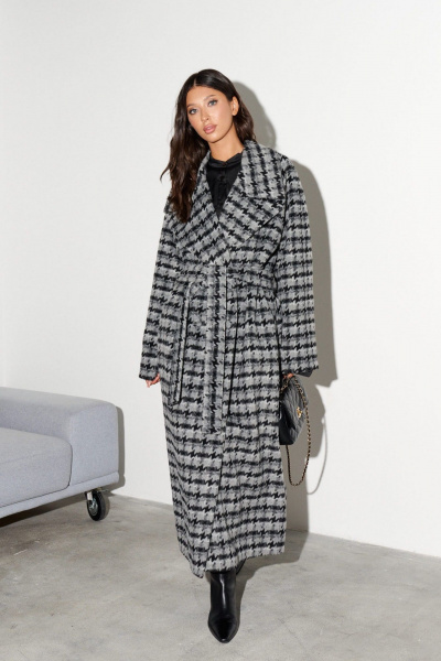 Пальто свободного кроя из гусиной лапки с двубортной застежкой ANNETE A5307 - фото 4