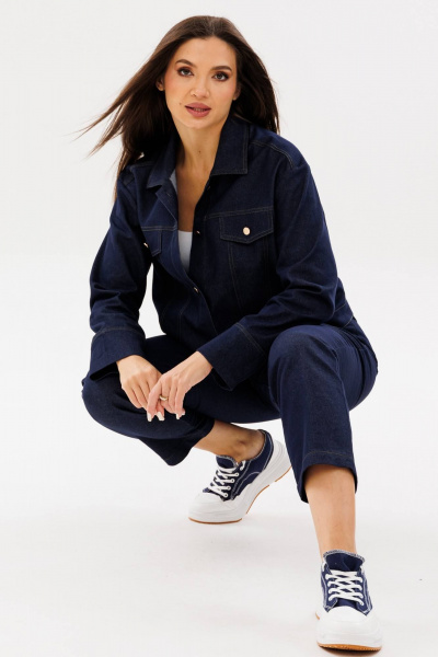 Жакет укороченный из джинса с кокеткой Ma Сherie 1105 темно-синий - фото 7