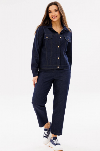 Жакет укороченный из джинса с кокеткой Ma Сherie 1105 темно-синий - фото 6