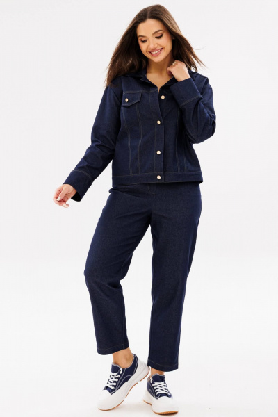 Жакет укороченный из джинса с кокеткой Ma Сherie 1105 темно-синий - фото 4