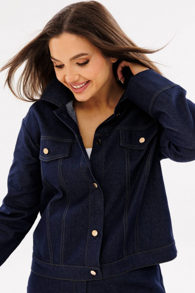 Жакет укороченный из джинса с кокеткой Ma Сherie 1105 темно-синий - фото 3
