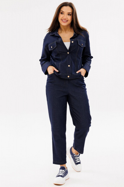 Жакет укороченный из джинса с кокеткой Ma Сherie 1105 темно-синий - фото 2