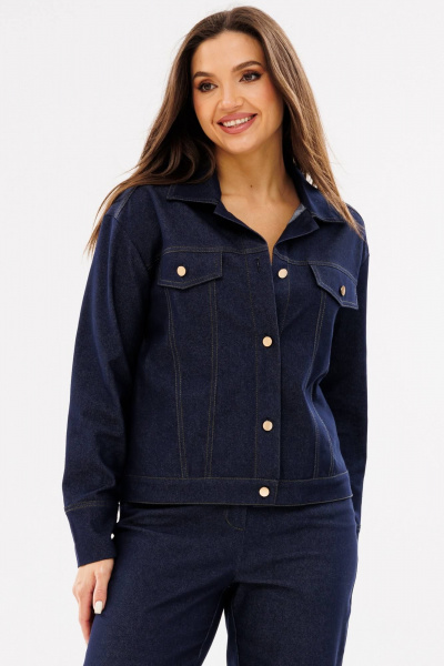 Жакет укороченный из джинса с кокеткой Ma Сherie 1105 темно-синий - фото 1