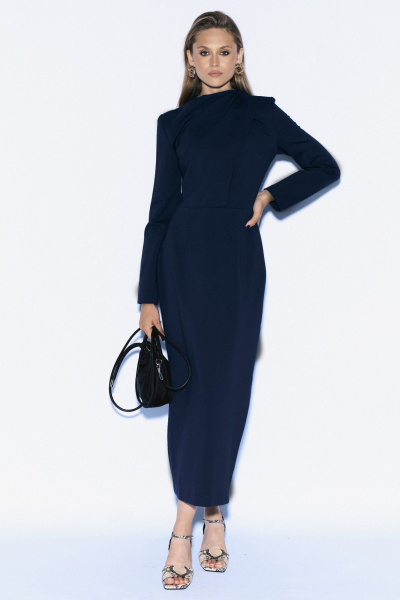 Демисезонное платье из трикотажа с фигурными деталями MilMil 1096-4 темно-синий - фото 5