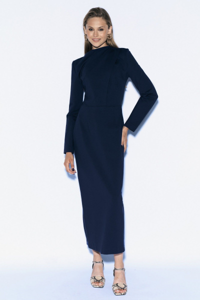 Демисезонное платье из трикотажа с фигурными деталями MilMil 1096-4 темно-синий - фото 3