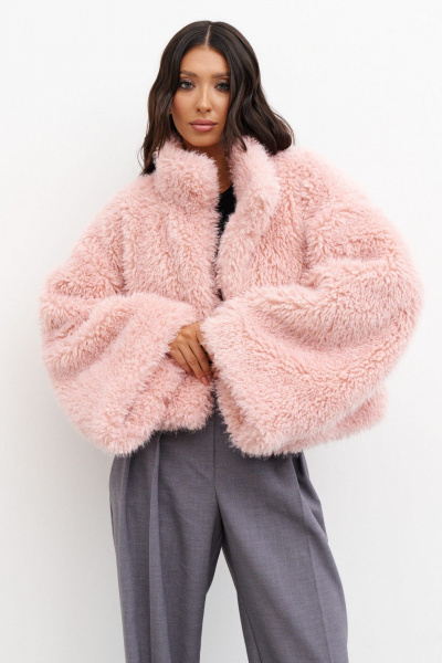 полупальто розовое из мехового полотна с укороченным силуэтом ANNETE A5321 - фото 3