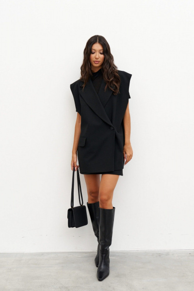 жилет однобортный из костюмной ткани с карманами и линией плеч ANNETE A5325 - фото 2