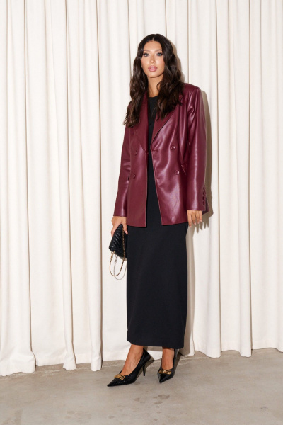 жакет двубортный из эко-кожи с приталенным силуэтом и карманами ANNETE A5329 - фото 4