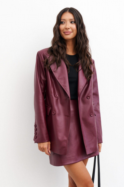 жакет двубортный из эко-кожи с приталенным силуэтом и карманами ANNETE A5329 - фото 3