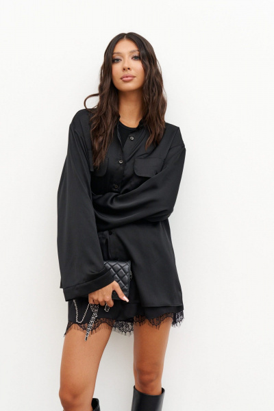 Рубашка свободного кроя из струящейся ткани с накладными карманами ANNETE A952 - фото 3