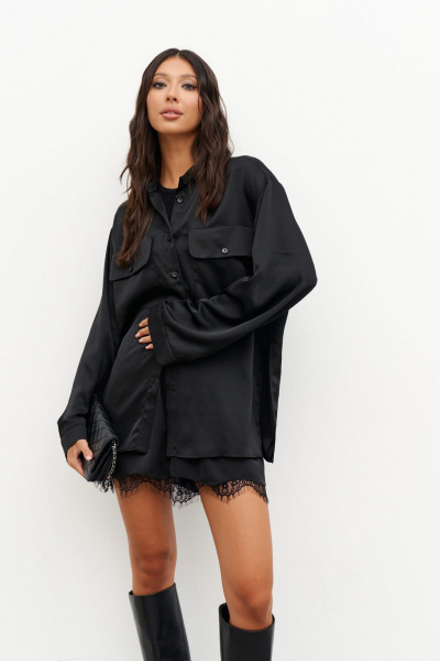 Рубашка свободного кроя из струящейся ткани с накладными карманами ANNETE A952 - фото 2