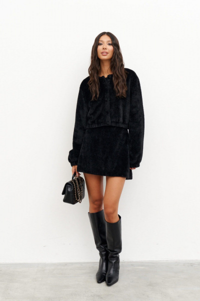 Короткий жакет с резинками прямого кроя черный для ежедневных образов ANNETE A967 - фото 1