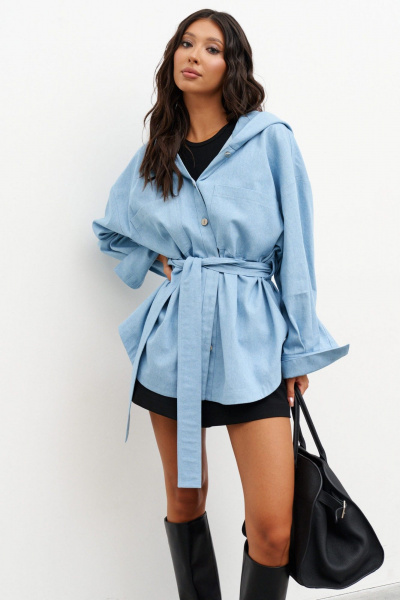 Голубой джинсовый блузон свободного кроя с поясом ANNETE A978 - фото 3