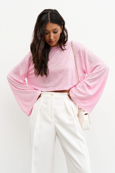 Розовый джемпер полупрозрачный с широкими рукавами ANNETE A980/1 - фото 3