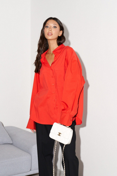 Рубашка прямого кроя из хлопка с карманами ANNETE A986 - фото 4