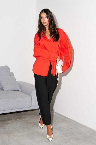 Рубашка прямого кроя из хлопка с карманами ANNETE A986 - фото 3