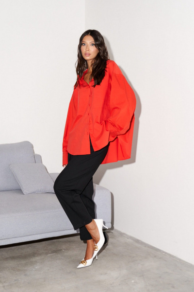 Рубашка прямого кроя из хлопка с карманами ANNETE A986 - фото 2