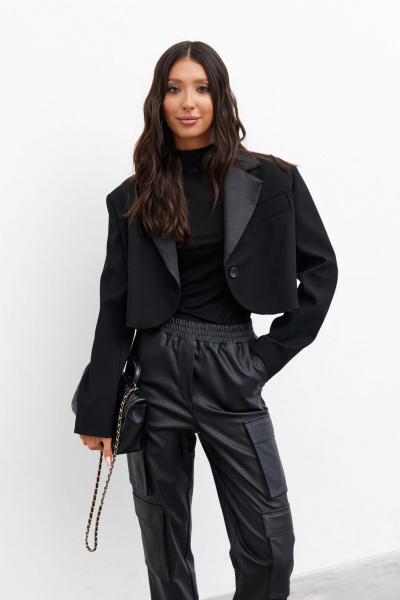 Брюки в стиле экокожа с карманами и резинкой ANNETE A1170 - фото 4