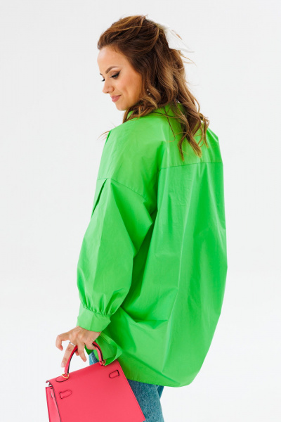 Блуза приталенная оверсайз с бал croкром и сборками Anastasia 1114 яблочный_зеленый - фото 12