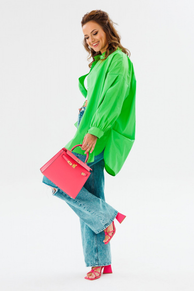 Блуза приталенная оверсайз с бал croкром и сборками Anastasia 1114 яблочный_зеленый - фото 9