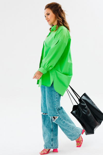 Блуза приталенная оверсайз с бал croкром и сборками Anastasia 1114 яблочный_зеленый - фото 5