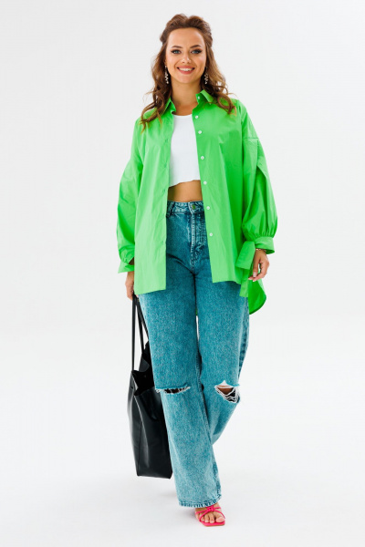 Блуза приталенная оверсайз с бал croкром и сборками Anastasia 1114 яблочный_зеленый - фото 4