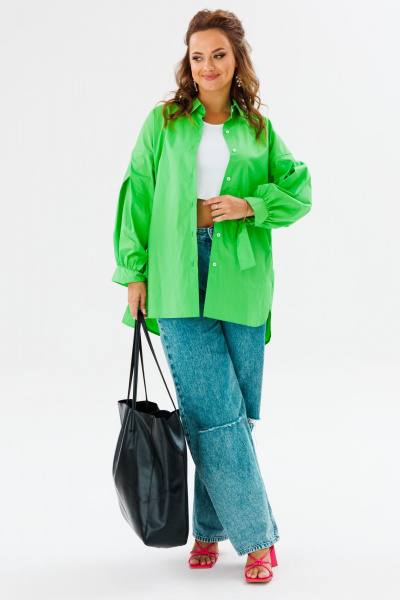 Блуза приталенная оверсайз с бал croкром и сборками Anastasia 1114 яблочный_зеленый - фото 3