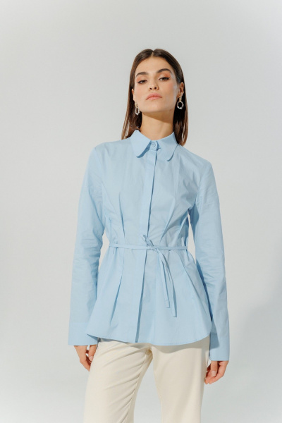 Блуза классическая из натурального хлопка с разрезами DEVITA 6013 голубой - фото 1
