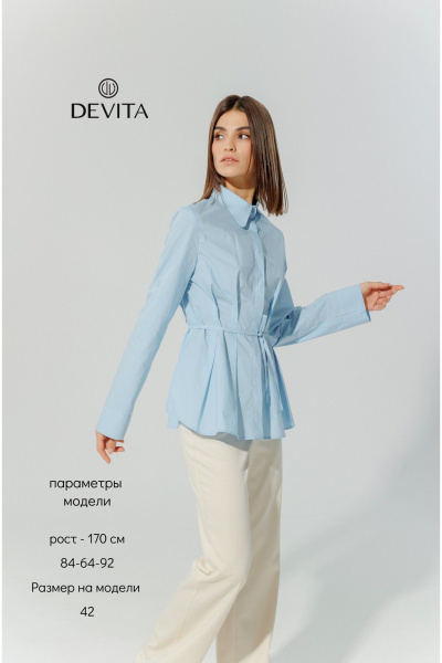 Блуза классическая из натурального хлопка с разрезами DEVITA 6013 голубой - фото 4